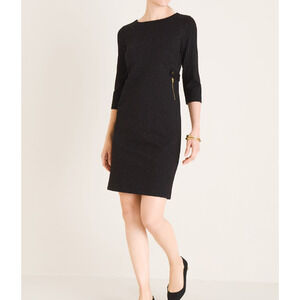 NWOT Chico's Sz 0 Ponte Jacquard Black Tone on Tone Sheath Dress Cheetah Small 4